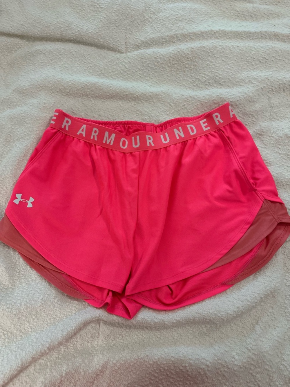 Under Armour Women’s Bright Pink Athletic Shorts with Logo Waistband